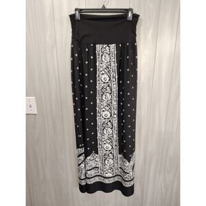 Y2K I.N. Studio Pull On Long Maxi Skirt Sz XL Black & White Stretchy Boho Gypsy